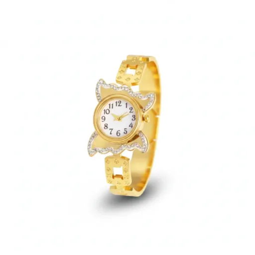 Floral Crystal Women’s Watch – Gold-Tone Bracelet Style