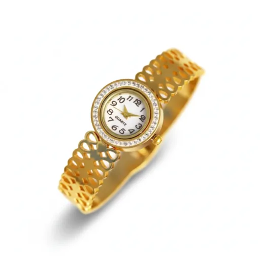 Crystal Bezel Women’s Watch – Gold-Tone Mesh Bracelet