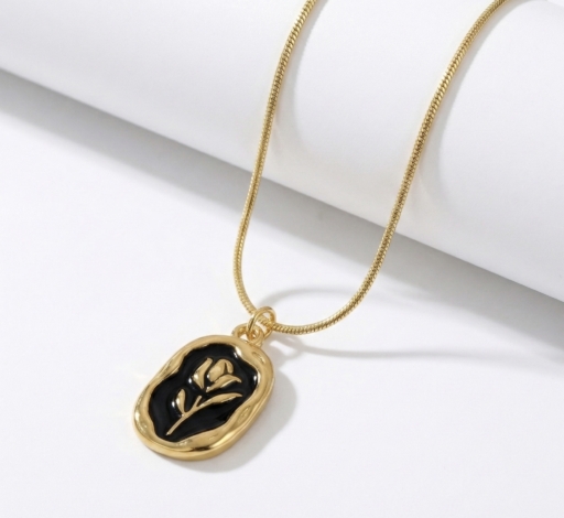Floral Engraved Chain Pendant – 18K Gold Plated Demi-Fine Jewelry - Momai Jewels