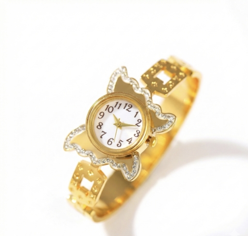 Floral Crystal Butterfly Women’s Watch – 18K Gold-Tone Bracelet Style By Momai Jewels