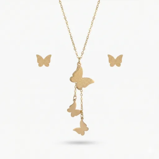 Butterfly Drop Necklace & Stud Earring Set – 18K Gold Plated Demi-Fine Jewelry