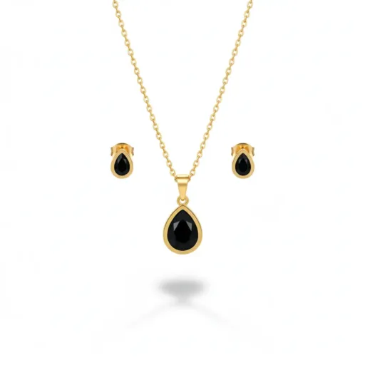 Teardrop Stone Necklace & Earring Set – 18K Gold Plated Demi-Fine Jewelry