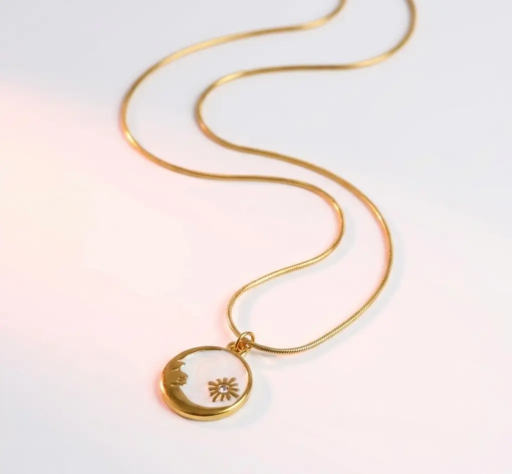 Sun & Moon Charm Gold Necklace – Elegant Minimal Pendant