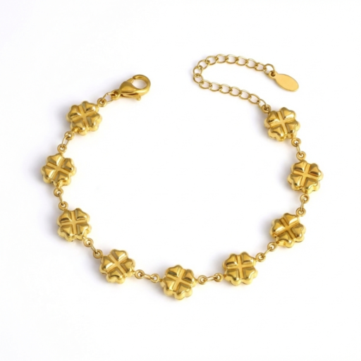 Clover Charm Gold Bracelet – A Symbol of Luck & Elegance