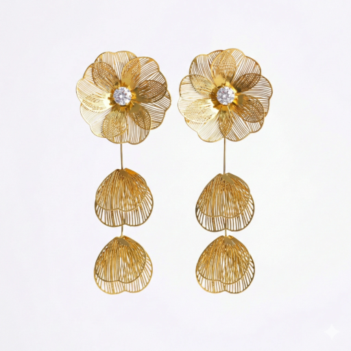 Floral Drop Gold Earrings – Elegant Statement Design