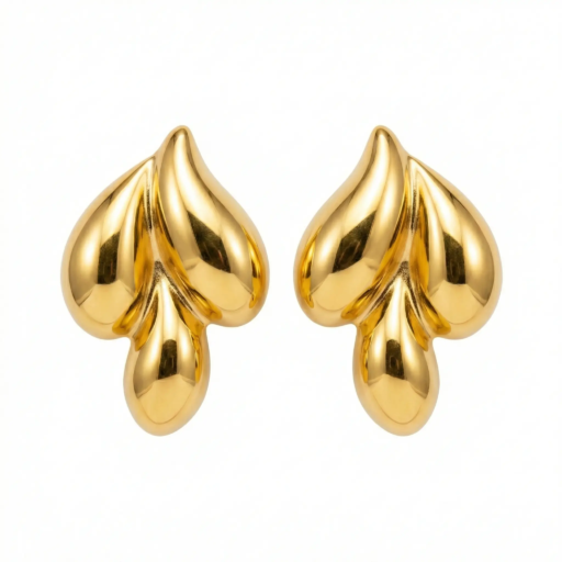 Abstract Leaf Gold Stud Earrings – Bold Sculptural Design