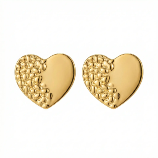 Textured Heart Gold Stud Earrings – Elegant Love-Inspired Design