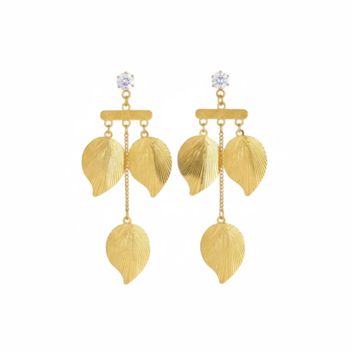 Golden Leaf Drop Earrings – Elegant Nature-Inspired Design