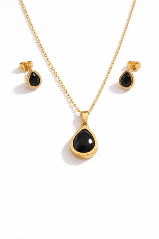 Teardrop Stone Necklace & Earring Set – 18K Gold Plated Demi-Fine Jewelry - Momai Jewels