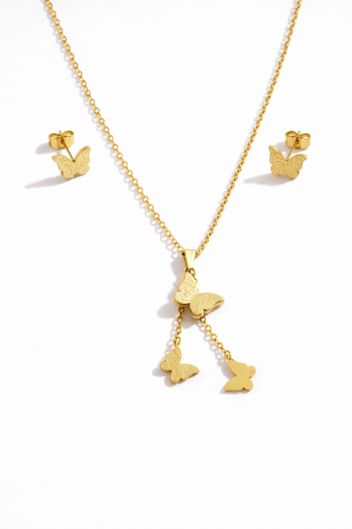 Butterfly Drop Necklace & Stud Earring Set – 18K Gold Plated Demi-Fine Jewelry - Moomai Jewels