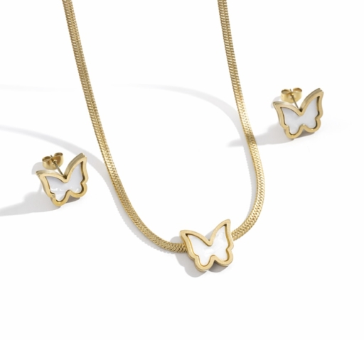 Butterfly Inlay Necklace & Earring Set – 18K Gold Plated Demi-Fine Jewelry