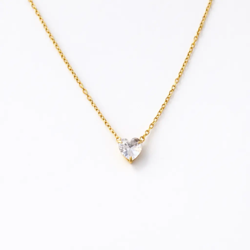 Crystal Heart Gold Necklace – Minimal Love Pendant