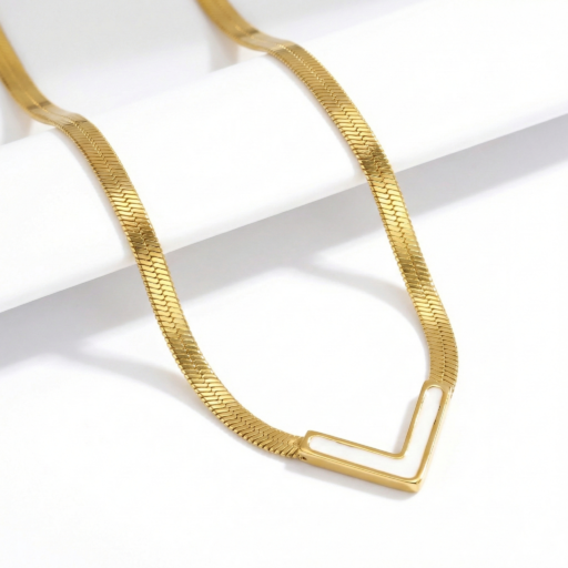 18K Gold Plated White Enamel Chevron Necklace By Momai Jewels