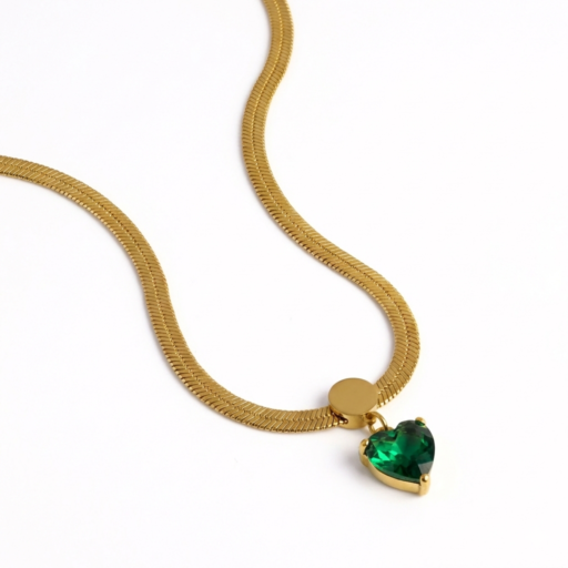 18K Gold Plated Emerald Green Heart Necklace By Momai Jewels