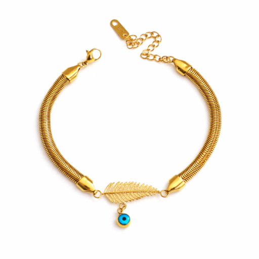 18K Gold Plated Protective Leaf & Evil Eye Bracelet - Momai Jewels