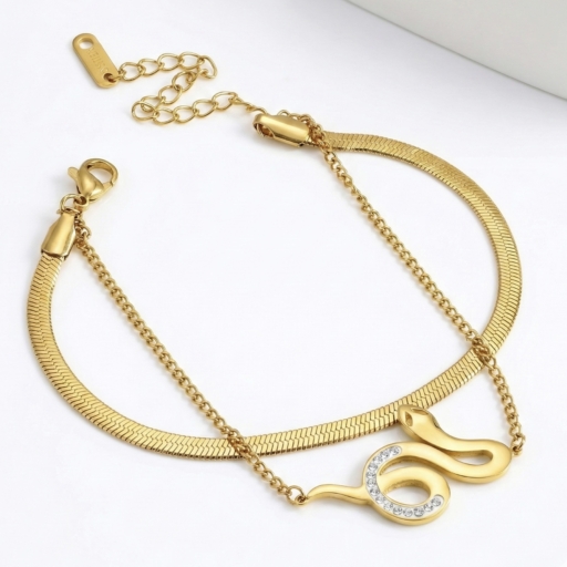 18K Gold Plated Layered Serpent Bracelet - Momai Jewels