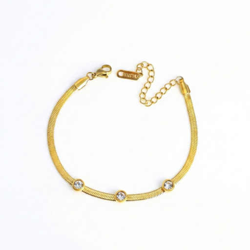 18K Gold Plated Triple Crystal Snake Chain Bracelet - Momai Jewels