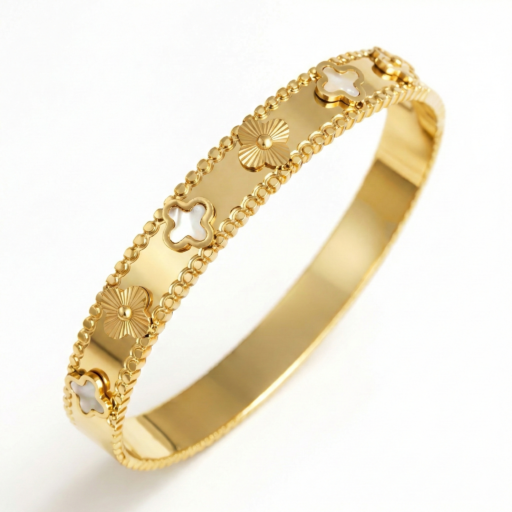 18K Gold Plated Vintage clover Bangel bracelet - Momai Jewels