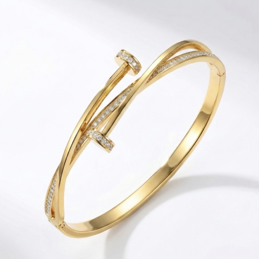 18K Gold Plated Signature Crossover Bangle Bracelet By Momai Jewels